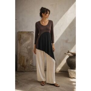 Jamie Gries Colorblock Asymmetrical Tunic Top L Lagenlook Art to Wear Minimalist